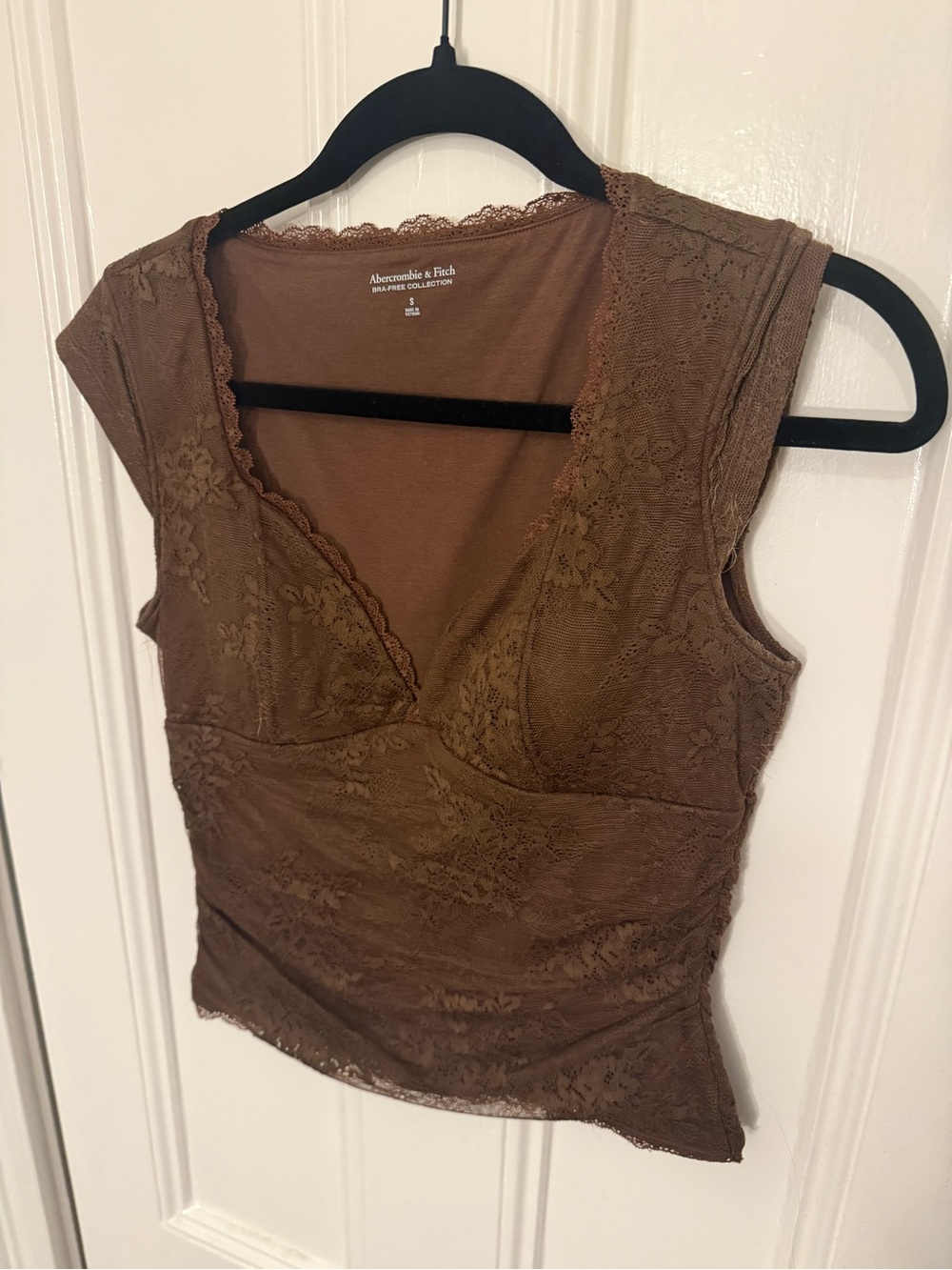 Abercrombie & Fitch Brown Lace V-Neck Top w/ built-in bra